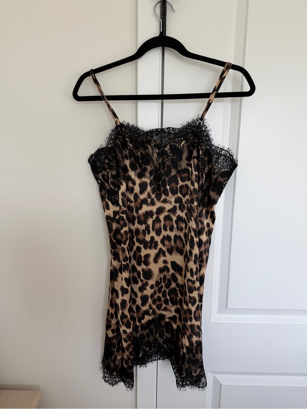Leopard Print Satin Slip Dress | Lace Trim Mini Dress | Size XL | Like New - Picture 5 of 8